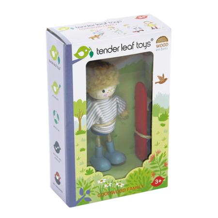 Tender Leaf Toys - Biegepuppe "Edward mit dem Skateboard" - Zubehör Puppenhaus